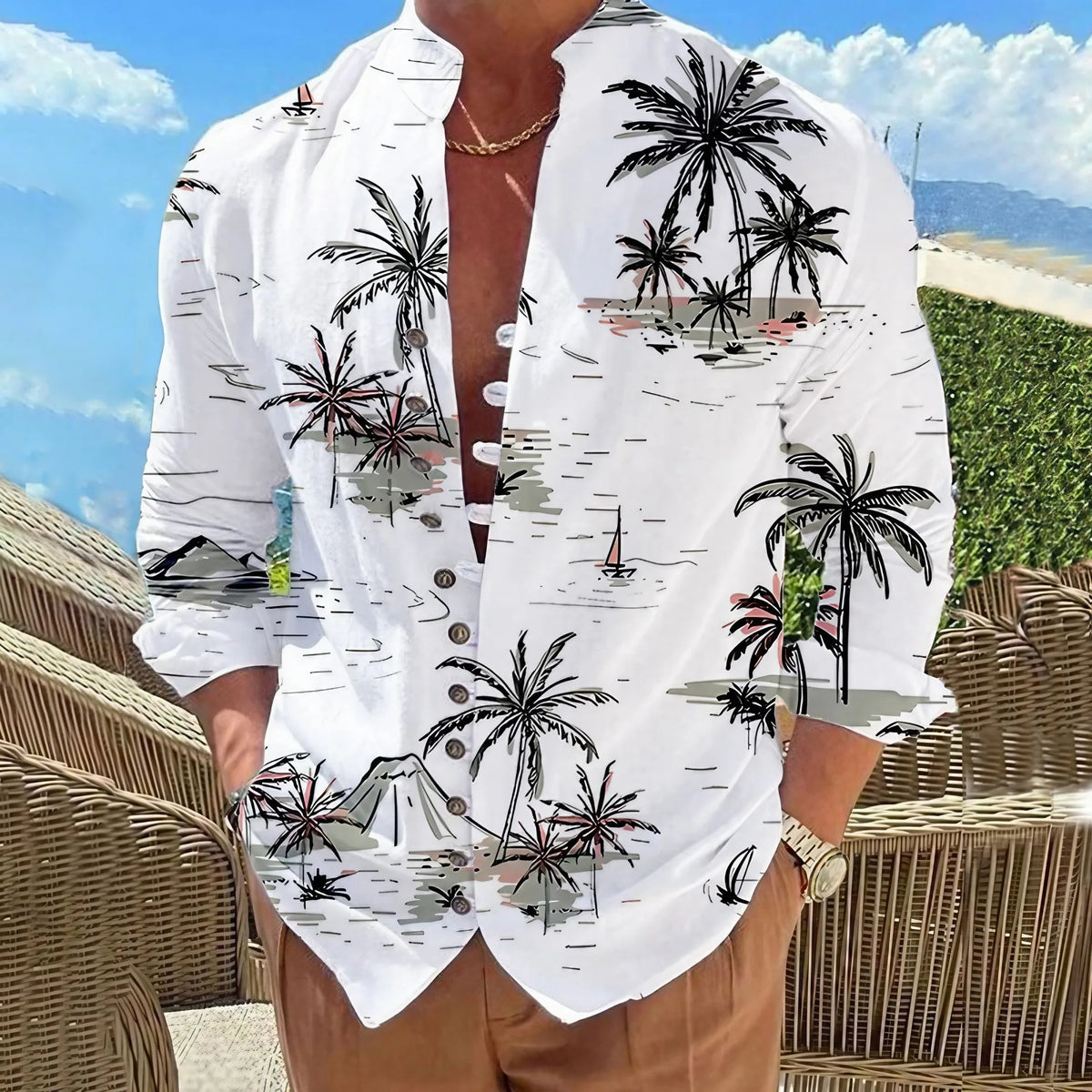 2025 Men Shirts New Print Button Shirt Fashion Stand Collar Loose Fitting Men's Shirts Casual Streetwear Comfortable