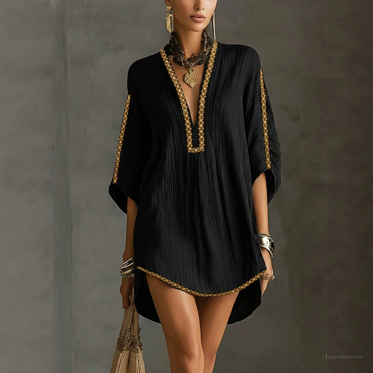 Fashion Summer Dresses For Women Batwing Sleeve Loose Party Short Dress Women Sexy Deep V Neck Bohemian Dress
