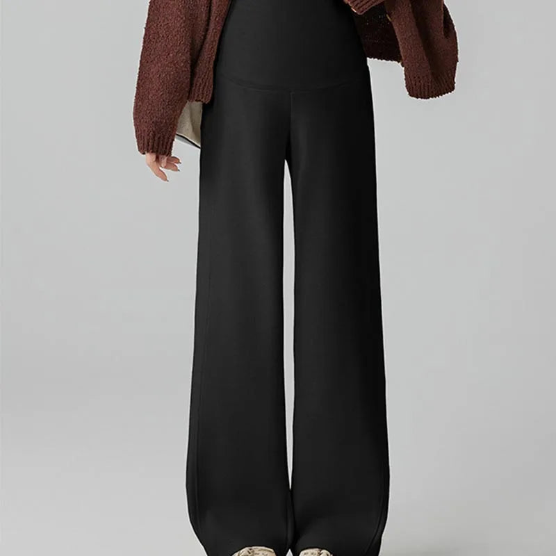 Maternity Pants Fleece-Lined Wide-Leg Sweatpants Autumn/Winter Casual Straight-Leg Pants Underwear Base Trousers For Pregnant