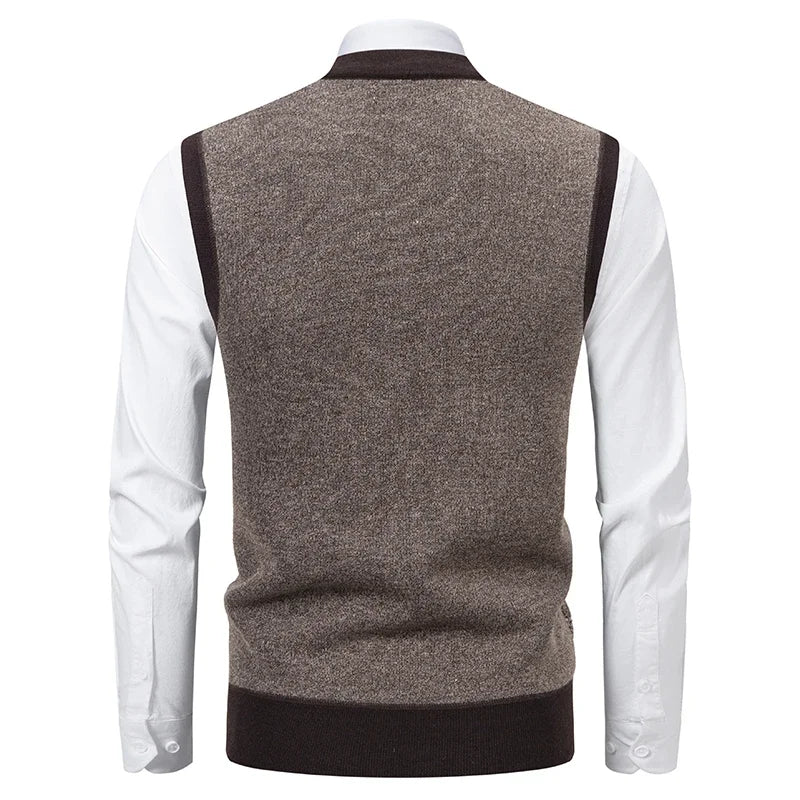 2026 Men's V-neck Knitted Sweater Warm Autumn Winter Diamond Grid Twisted Flower Casual Fashion Versatile Knit Top