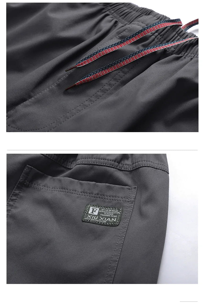 Big Size Mens Casual Pants Relaxed Fit Cotton Trousers Elastic Waist Drawstring Sweatpants Mens Jogger Pants Summer Spring