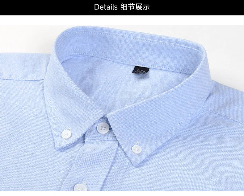 Newly Design Shirts For Men Spring Fall Long Sleeve Solid Color Oxford 100% Cotton Smart Casual Business Stripe Plaid White 5XL