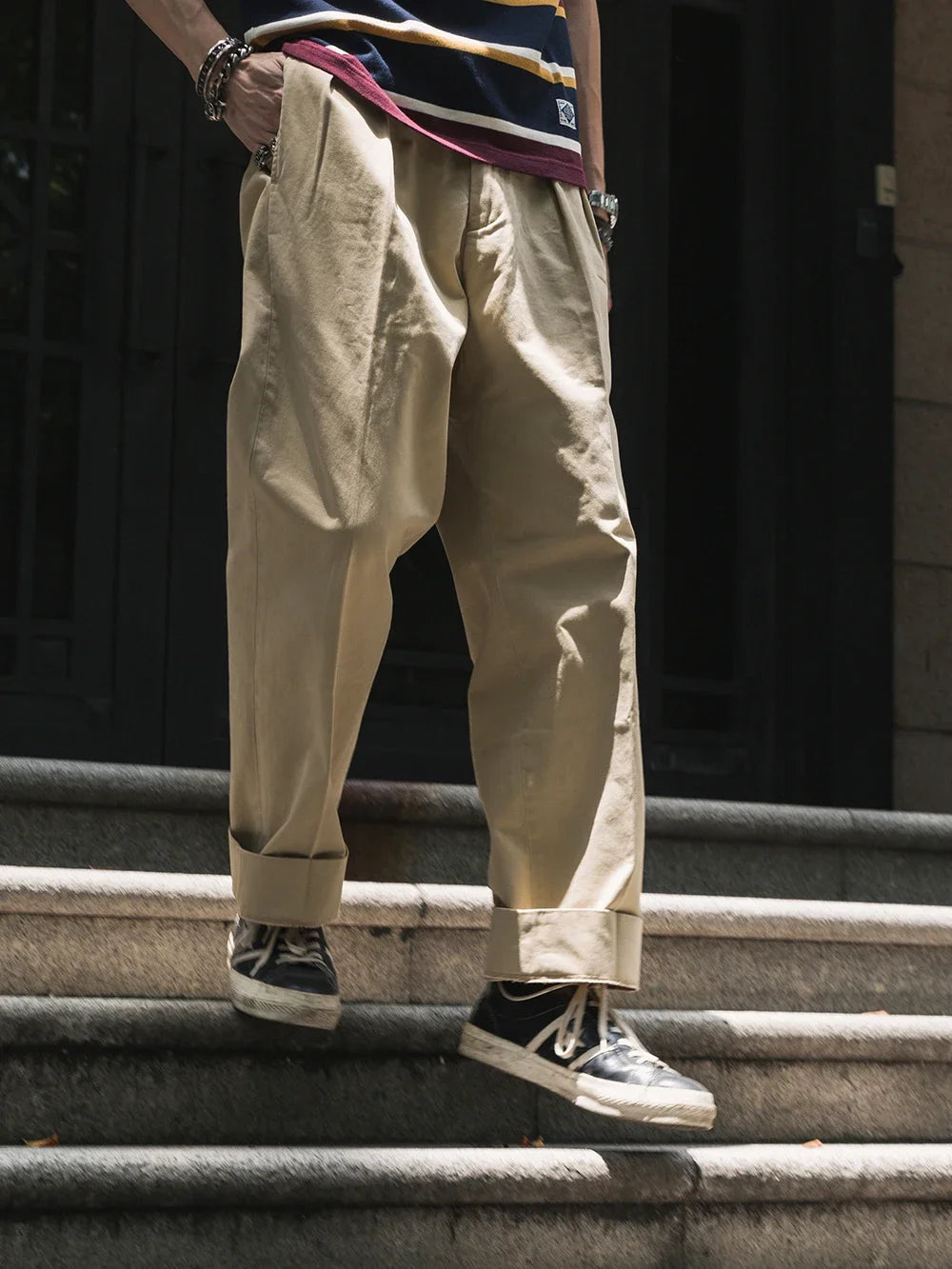 Non Stock Pleated Slacks Summer Spring Relaxed Straight Casual Pants Men Khakis