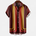 Mens Hawaiian 3d Stripe Print Shirt Harajuku Summer Fashion Short Sleeves Casual Beach Vacation Button Loose Aloha Shirts