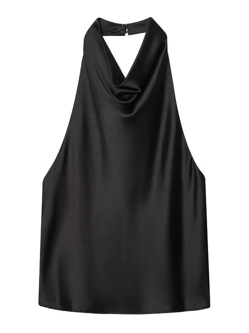 HXAO Top Women Halter Satin Women Tops Backless Corset Top Vest Yellow