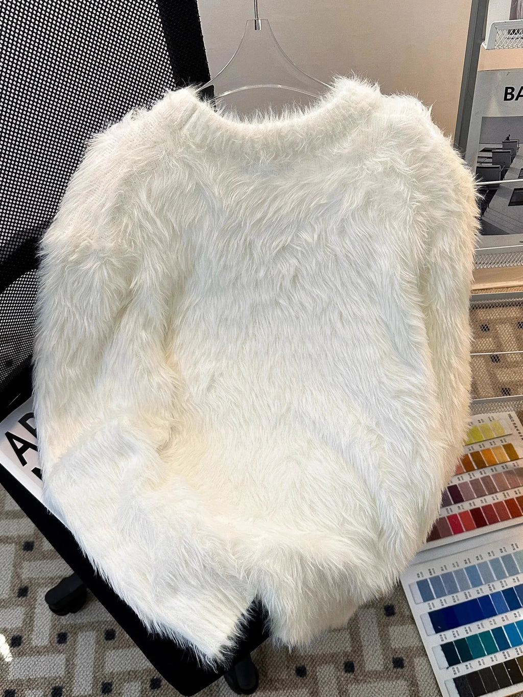 Heavyweight  Fur Knit Sweater Unisex Loose Thickened  Color Warmth Autumn Winter Men's Women's Casual Fashion