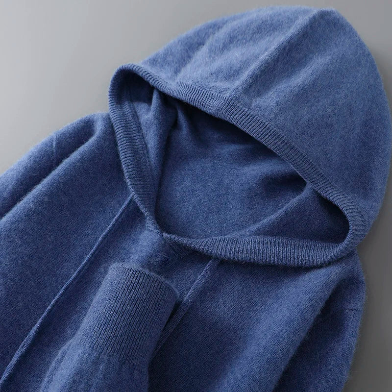 DjzDsm Autumn Winter Men's Sweater 100% Merino Wool Thick Hooded Pullover Soft Knitwear Casual Comfort Wool Clothing Tops