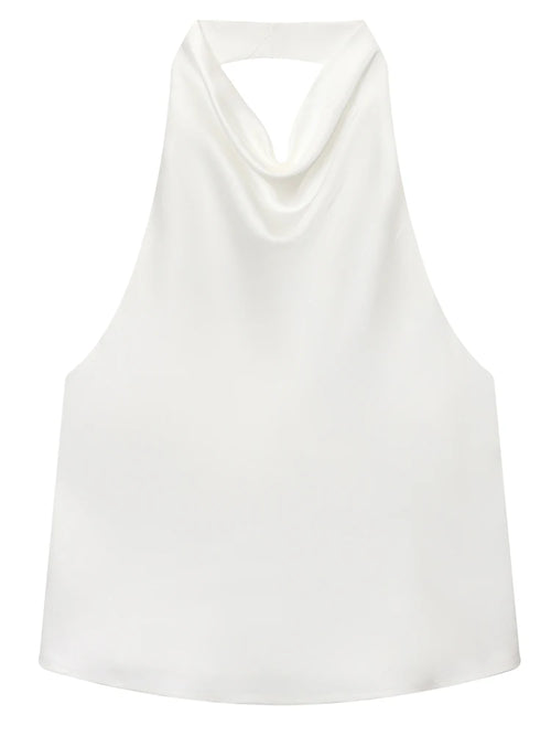 HXAO Top Women Halter Satin Women Tops Backless Corset Top Vest Yellow