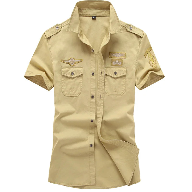 New Summer Men Short Sleeved Tooling Shirts Male Outdoor Multi Pockets Cargo Shirts Quality Men Cotton Casual Shirts Size 6XL