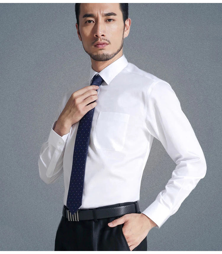 Men's Non Iron Standard-fit Solid Basic Dress Shirt Formal Business Premium 100% Cotton Male Long Sleeve Work Office Shirts