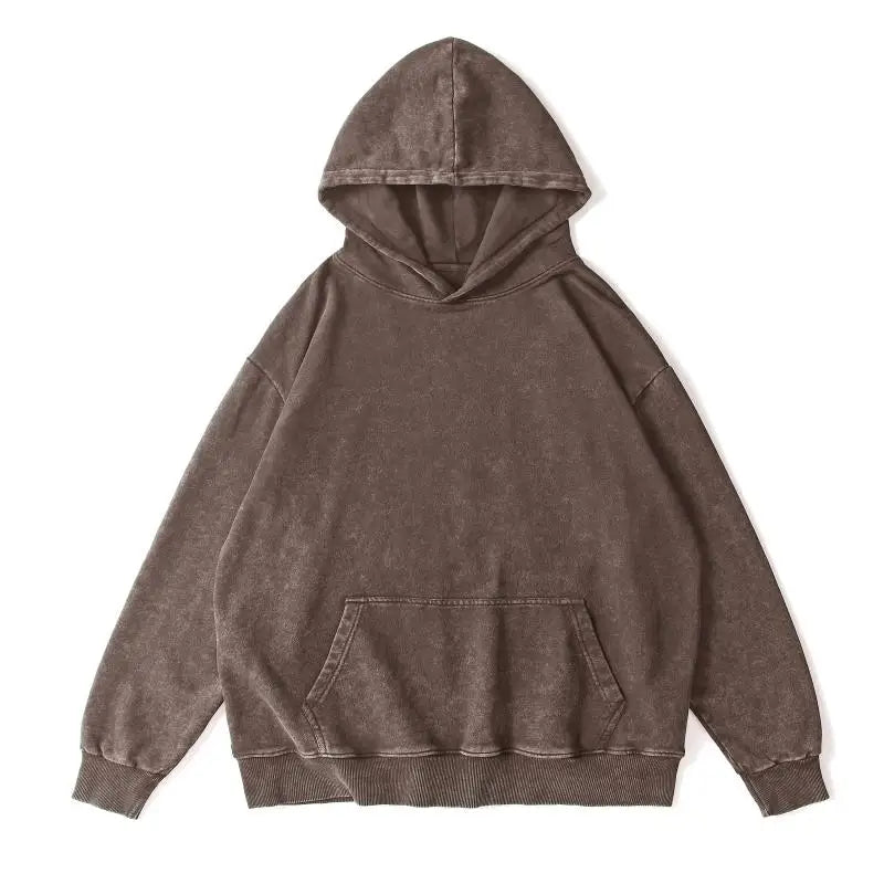 DIY Custom LOGO Cotton Washed Hoodie Zipper Sweatshirt Pants Tracksuit Men Women Retro Loose Distressed HipHop Oversized Big