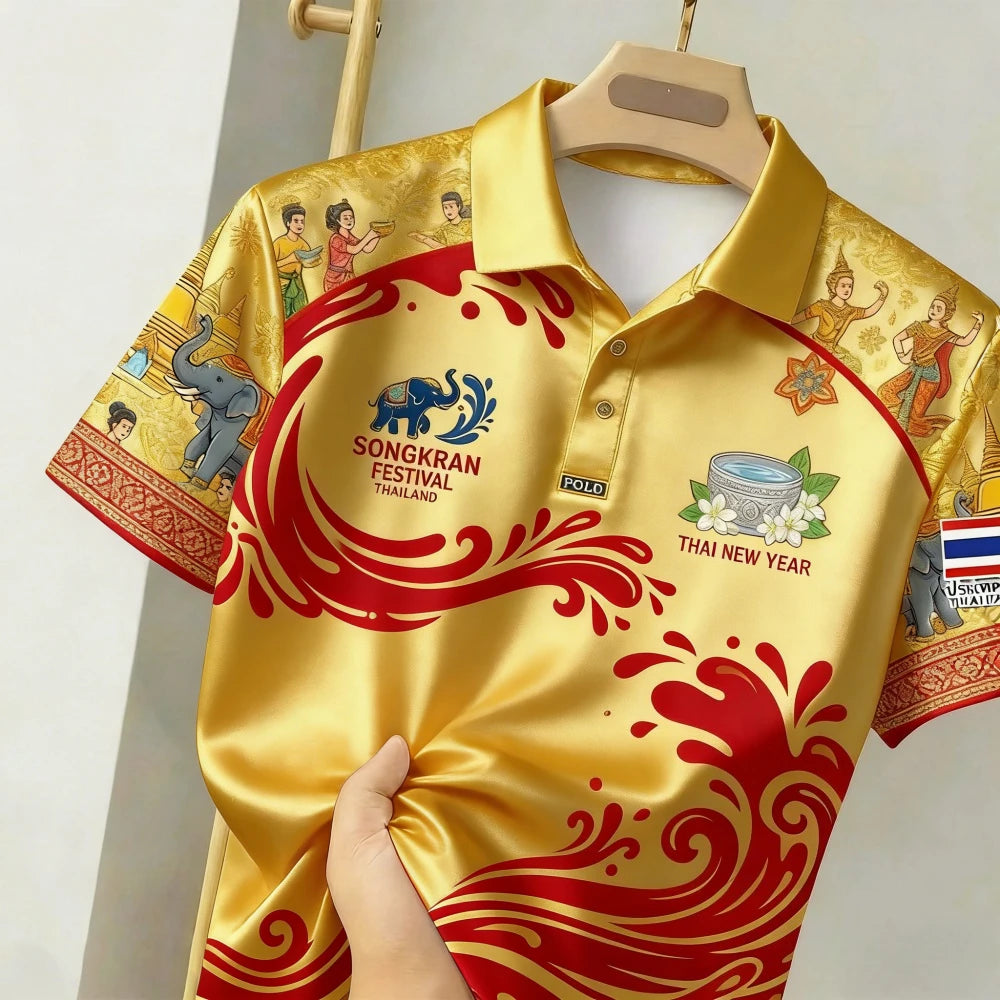 Men's Street 2026 Polo Shirt - Water Festival 3D Print - Breathable and Quick-Drying - Suitable for All Seasons