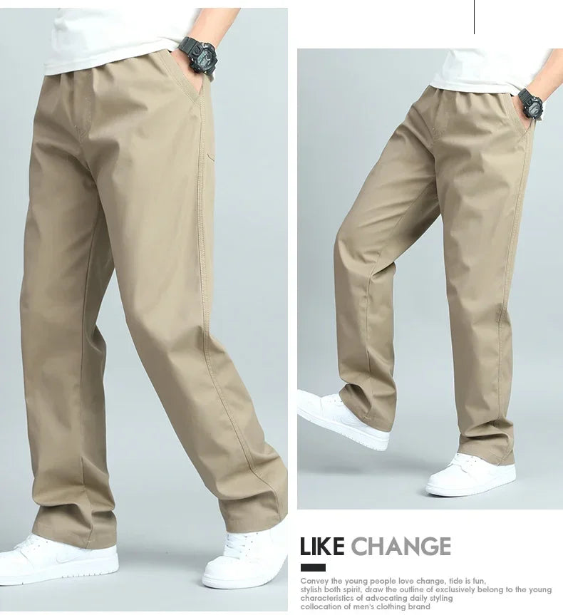 Big Size Mens Casual Pants Relaxed Fit Cotton Trousers Elastic Waist Drawstring Sweatpants Mens Jogger Pants Summer Spring