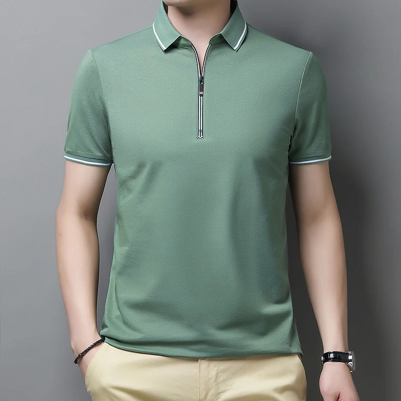 New Men's Casual and Fashionable Solid Color Short Sleeved Polo Shirt