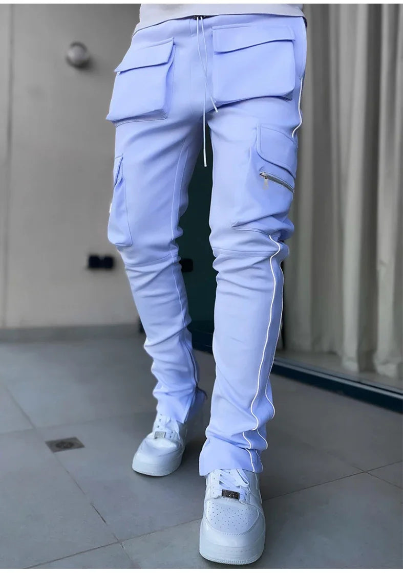 Summer Men's Jogging Sports Pants Multi-Pocket Sweatpants Running Trousers Men's Casual Joggers Cargo Reflective Hip Pop Pants