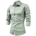 2025 Spring Autumn Royal Blue Silk Satin Long-sleeved Dress Shirts for Men, Navy Blue Business Casual Non-iron Wrinkle Camisas