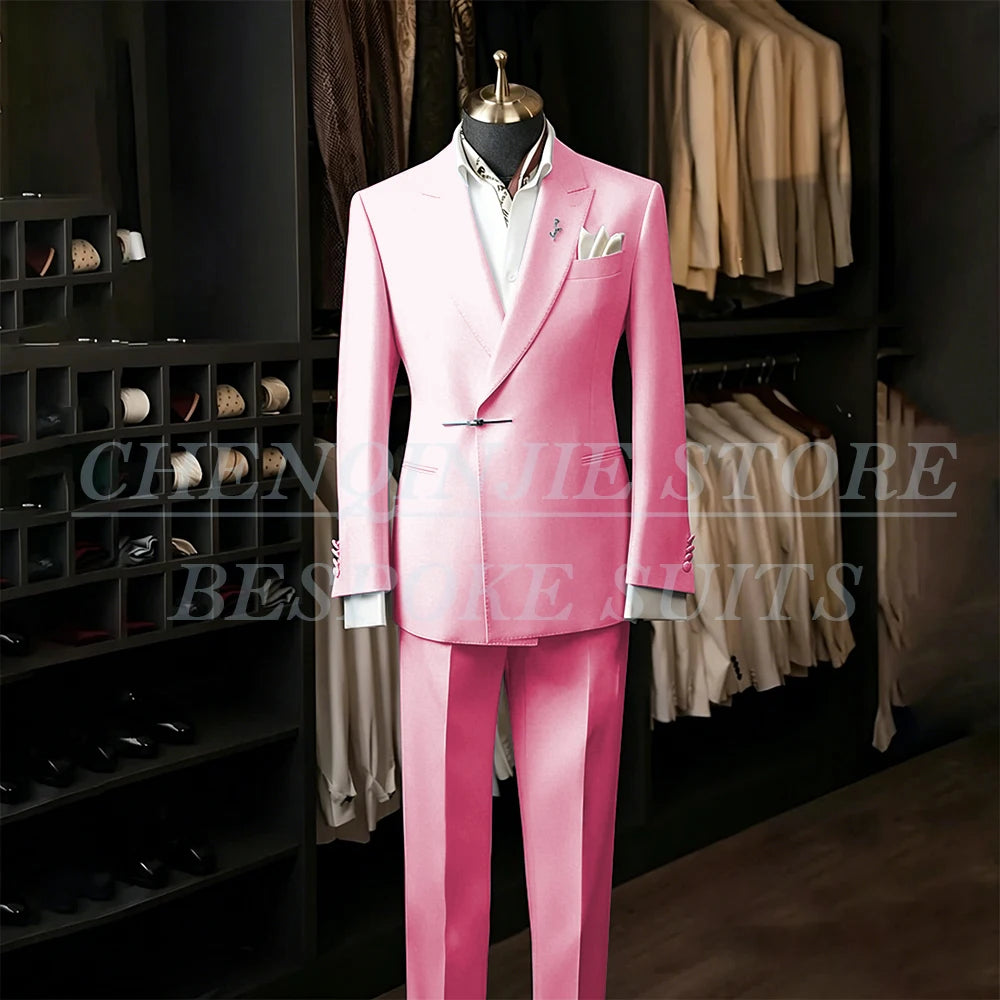 Bespoke White Men's Suits Male Clothing Fashion Wedding Regular Fit 2 Piece Jacket Pants Blazer High Quality Clothing Costume