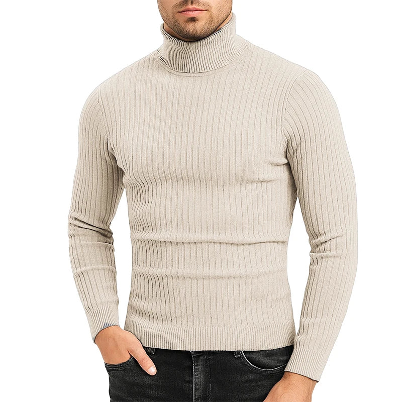 Autumn Mens Sweaters Turtleneck Cable Knitted Pullover Sweaters Outdoor Long Sleeve Slim Fit Casual Fall Winter Warm Streetwear