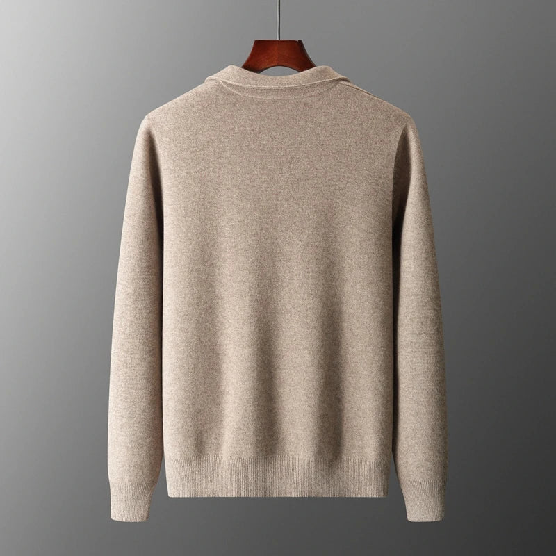 Men's Cardigan 100% Merino Wool Knitted Zippered Jacket 2023 Autumn and Winter Thickened Long Sleeved Men's Sweater Lapel Shirt