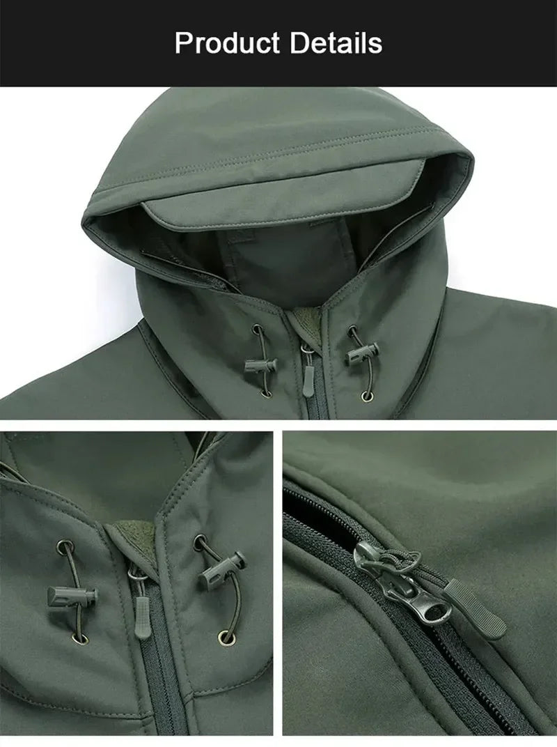 Tactical Winter Set Men's Outdoor Windproof Waterproof Suit Multi-Pocket Soft Shell Hooded Jackets Sharkskin Work Pants