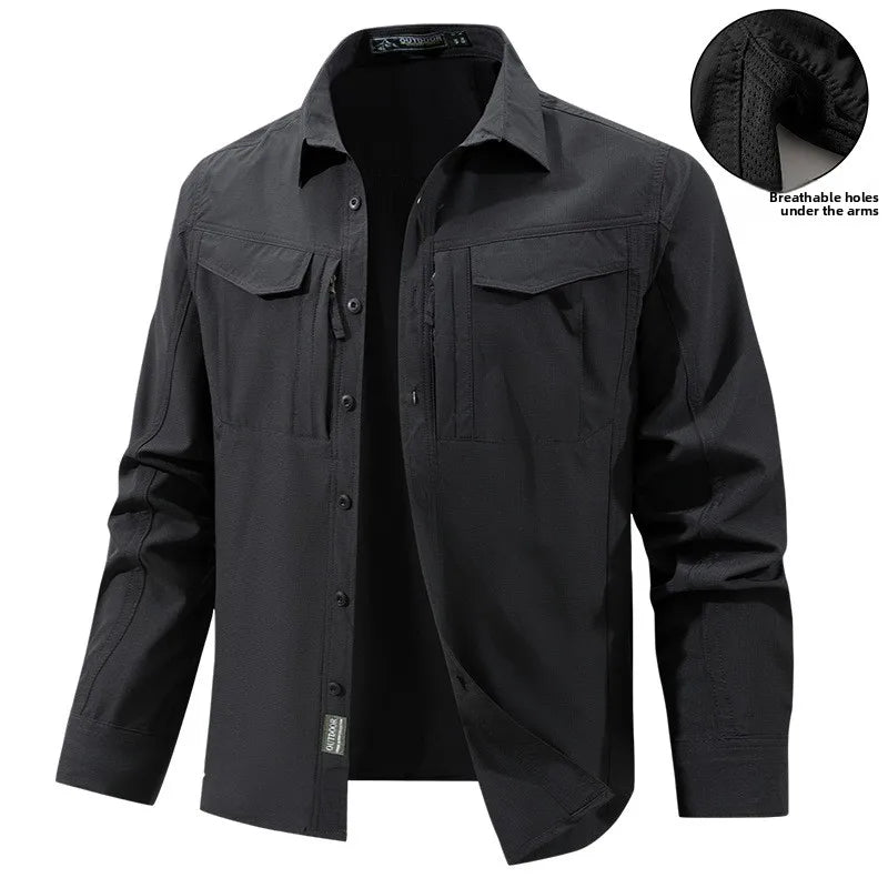 New Fashion Men Outdoor Elastic Quick Drying Ventilation Cargo Shirts Male Long Sleeves Thin Breathable Comfortable Shirts XXL