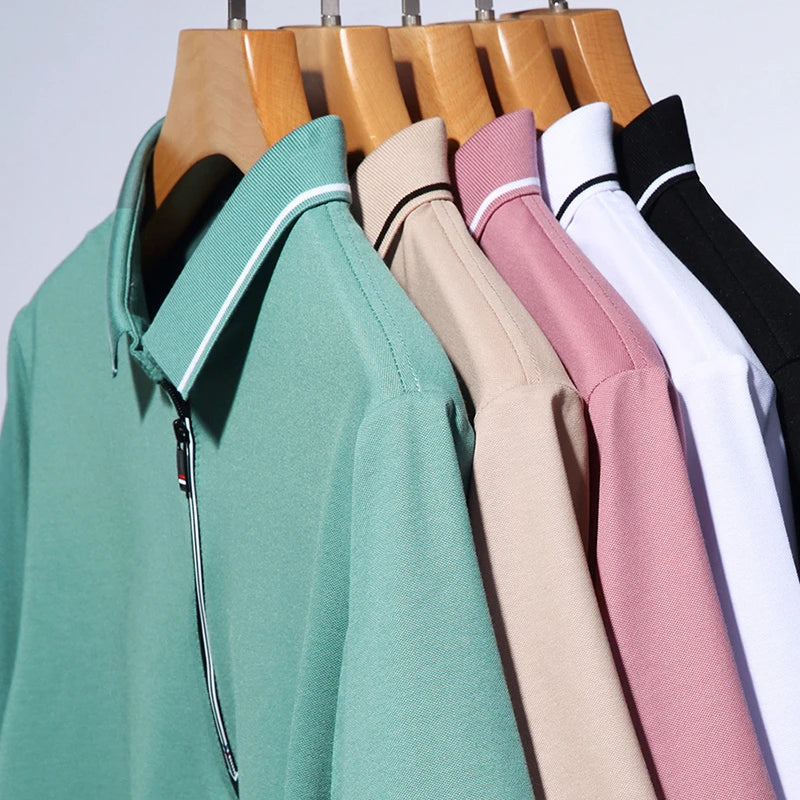 New Men's Casual and Fashionable Solid Color Short Sleeved Polo Shirt