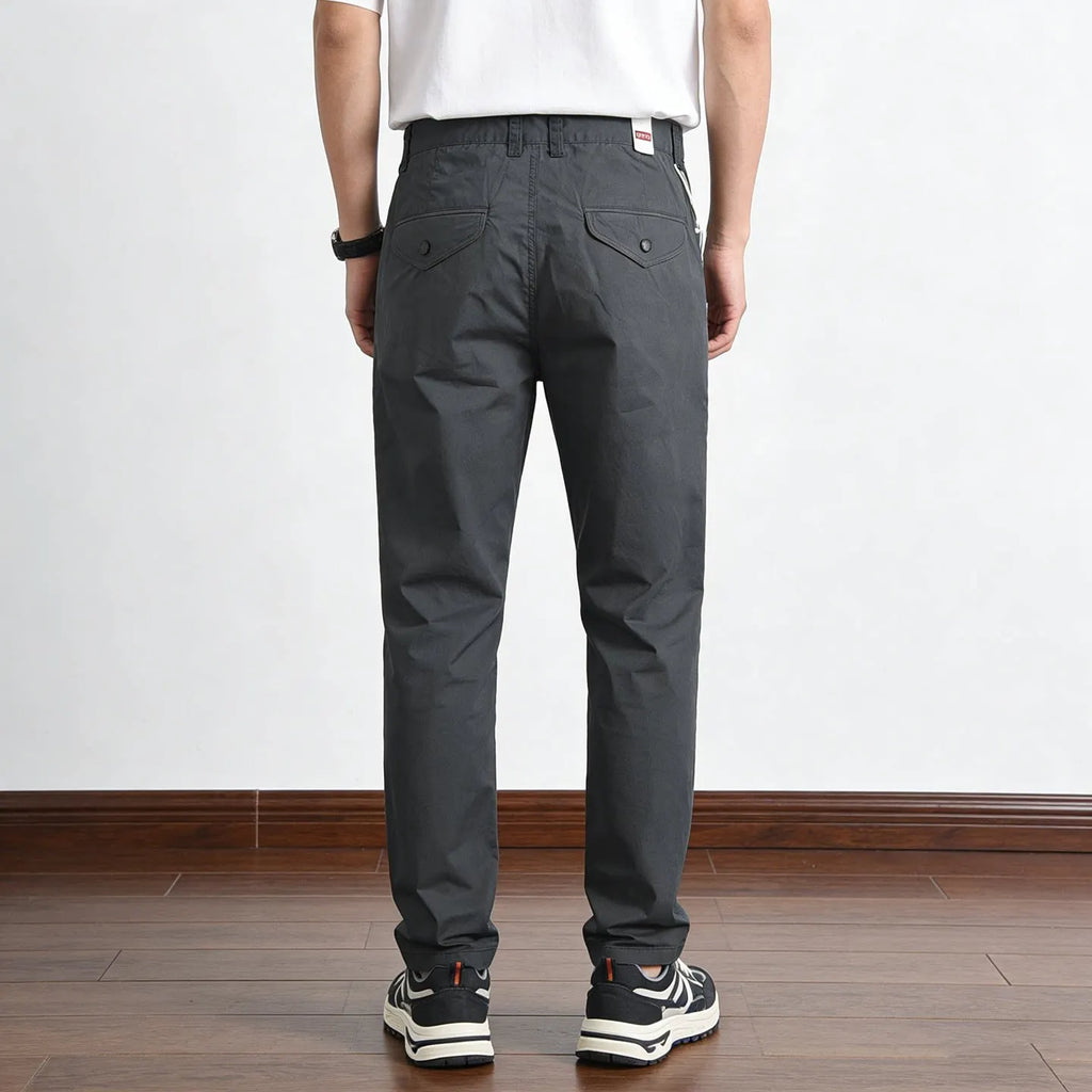 221# Summer New American Retro Thin Quick-drying Elastic Pants Men's Simple 97% Cotton Washed Commute Casual Straight Trousers