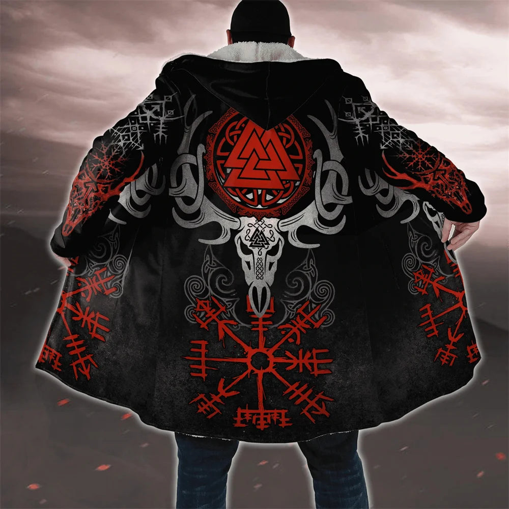 CLOOCL Thick Warm Hooded Cloak for Men Tattoo Symbol Pattern Armor Overcoat Coat 3D Print Windproof Fleece Cape Hooded Blanket
