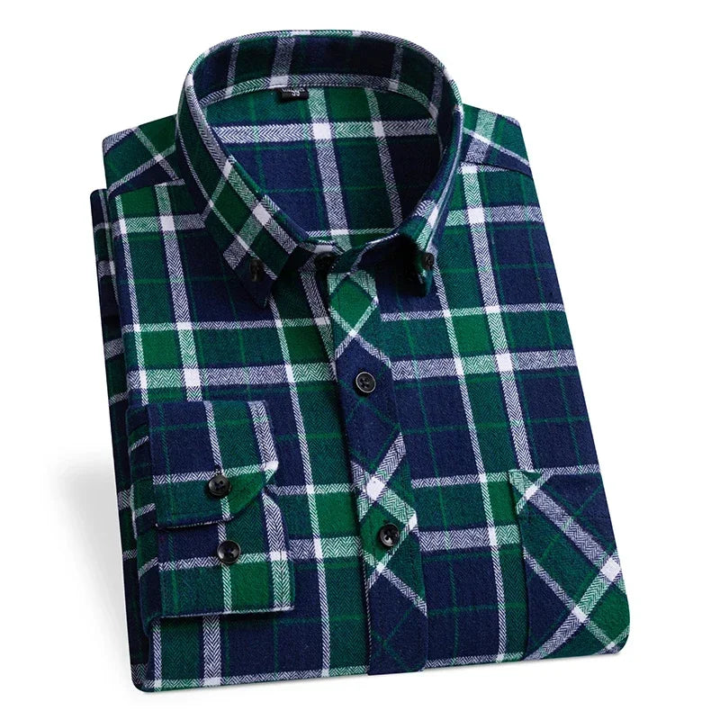 2024 Men  Regular Fit Soft Daily Casual Shirts Clothing Plus size Autumn Winter Fashion New Cotton Flannel Plaid Shirts