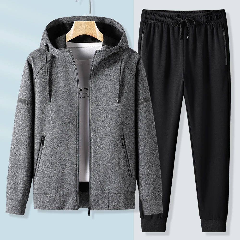 Men Running Sports Tracksuits Sets Hoodies Zipper Outwear Sportwear+Sweatpants Sets Male Workout Sports Outfit Autumn Spring