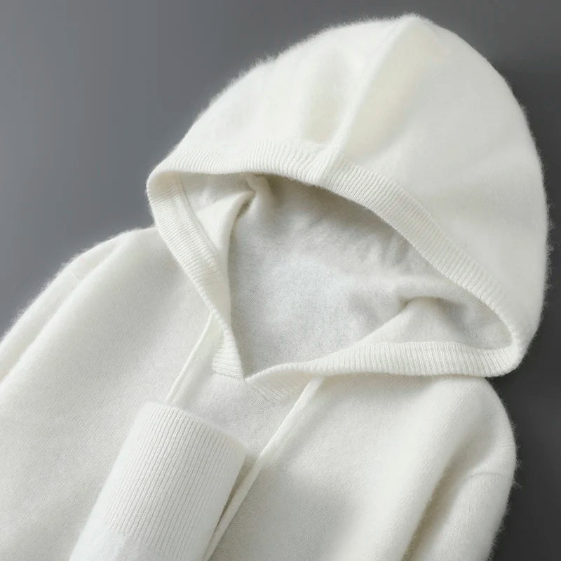 DjzDsm Autumn Winter Men's Sweater 100% Merino Wool Thick Hooded Pullover Soft Knitwear Casual Comfort Wool Clothing Tops