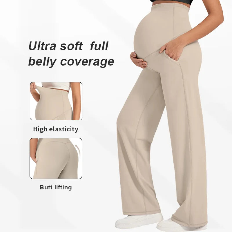 New Maternity Women Pants Solid Spring Autumn Wide-legged Pants High-waisted Loose Pants Casual Straight Pants Pregnant Clothing