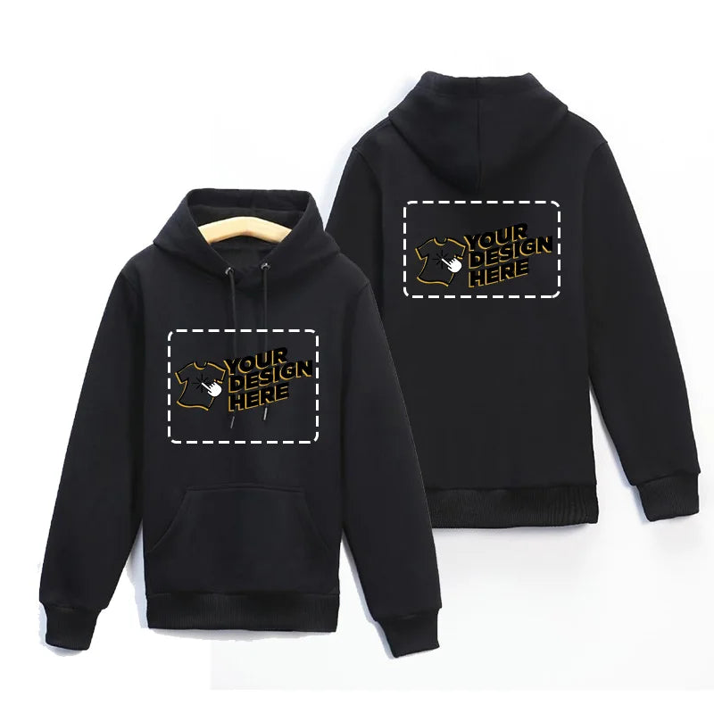 Customized LOGO Sweatshirt Warm Drawstring Men Hoodie for Daily Wear Autumn Winter Solid Color Ribbed Cuff for Daily Wear