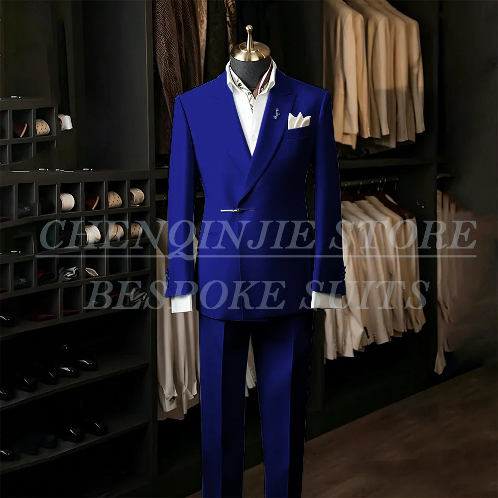 Bespoke White Men's Suits Male Clothing Fashion Wedding Regular Fit 2 Piece Jacket Pants Blazer High Quality Clothing Costume