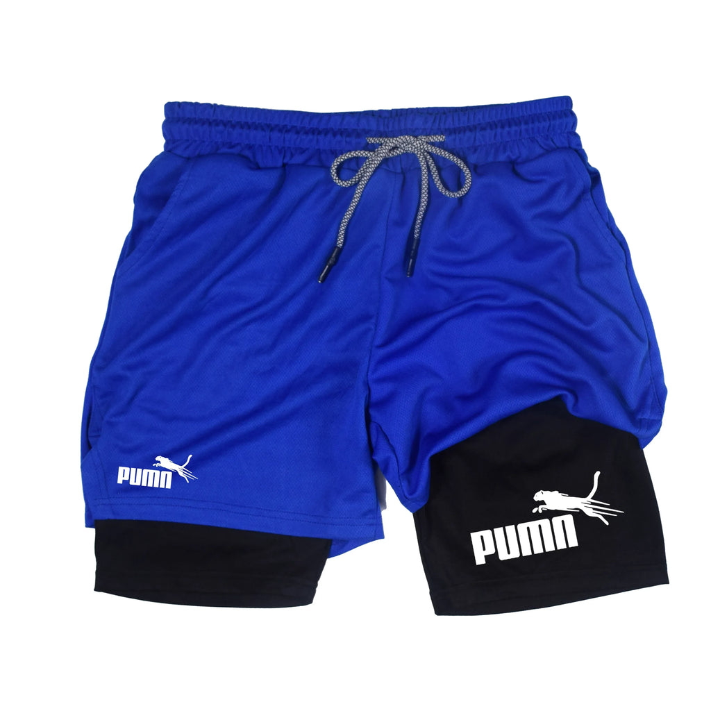 Men's Quick Dry Breathable 2-in-1 Double Layer Sports Shorts, Elastic Compression Liner Athletic Shorts