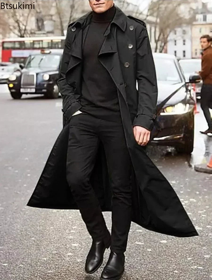 2026 Spring Autumn Men's Overcoat Vintage Long Trench Coat Men New Jacket Coats Men Business Casual Long Solid Windbreak Outwear