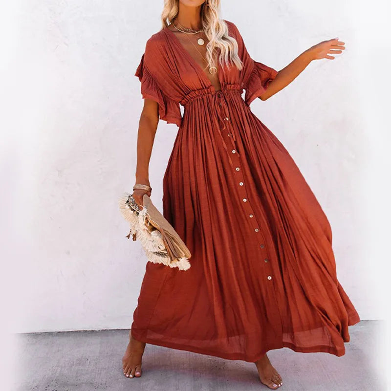 Comfortable Linen Cotton Dress For Pregnant Women Waist Drawstring  Beach Skirt Bohemian Photo Shooting Pregnancy Dress
