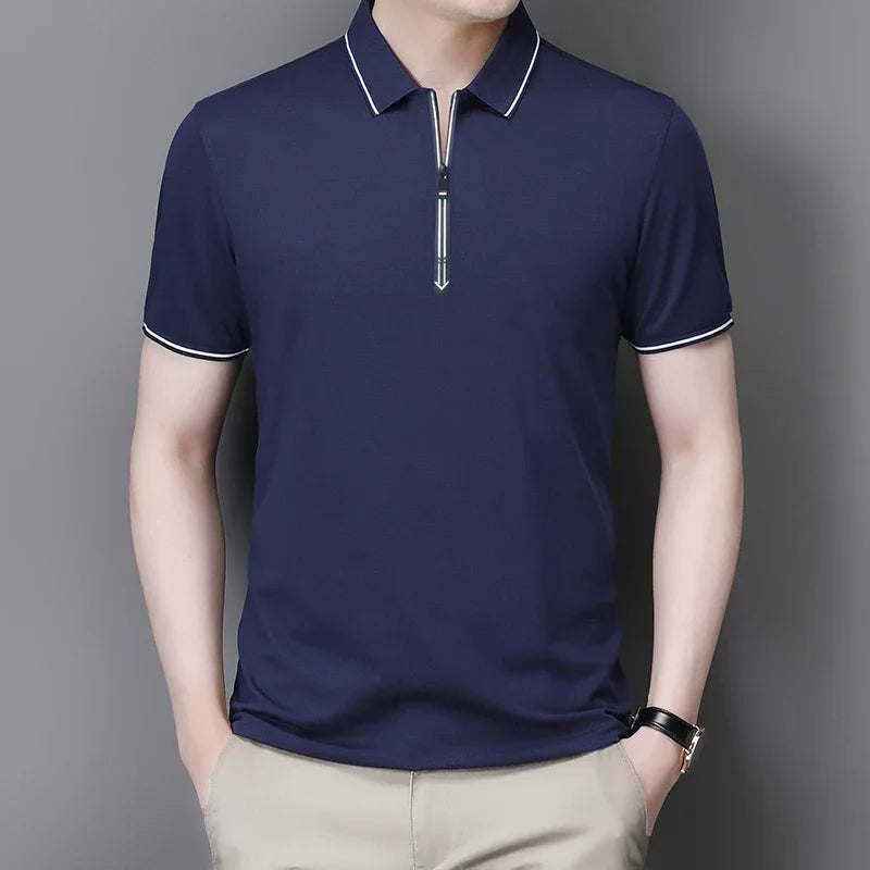 New Men's Casual and Fashionable Solid Color Short Sleeved Polo Shirt