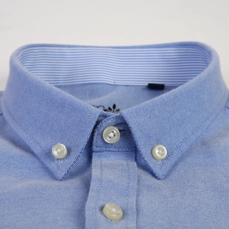 Cotton Oxford Shirt For Men Long Sleeve Plaid Striped Casual Shirts Male Pocket Regular-Fit Button-Down Work Man Dress Shirt