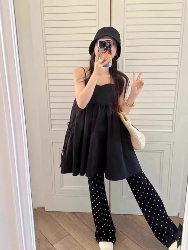 2026 Spring Autumn Maternity Polka Dot Flared Pants Petite Wide Leg Trousers Loose Straight Bell Bottom Pants Outdoor Pregnant