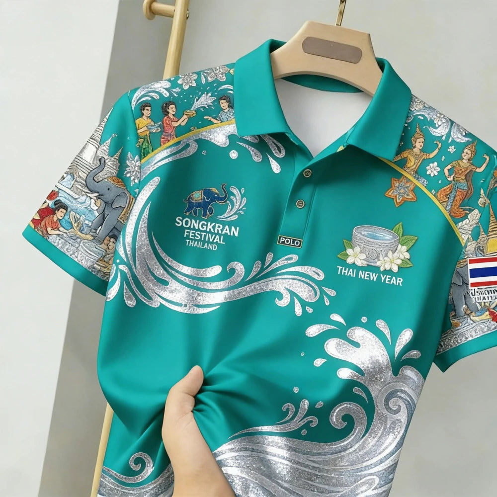 Men's Street 2026 Polo Shirt - Water Festival 3D Print - Breathable and Quick-Drying - Suitable for All Seasons