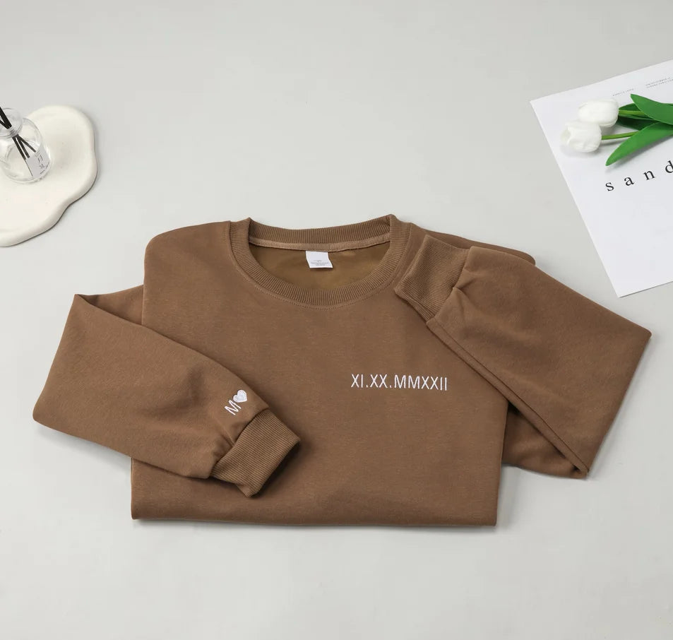 Custom Date Sweater, Roman Numeral Date Initial Heart Embroidered Sweatshirt, Wedding Couple Sweatshirt, Custom Anniversary Date