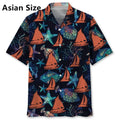 Men's Sailboat Tropical Flower Hawaiian Shirt Clothes Full Print Summer Short Sleeve Beach Shirts Blouse Men's Button Up Shirts
