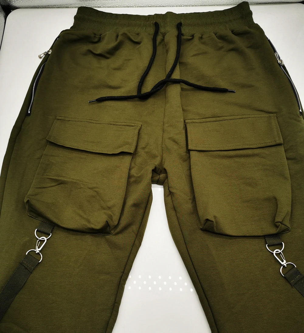 Mens Cotton Sweatpants Hip Hop Joggers Streetwear Casual Slim Sport Trousers Training Workout Fitness Big Pockets Cargo Pants