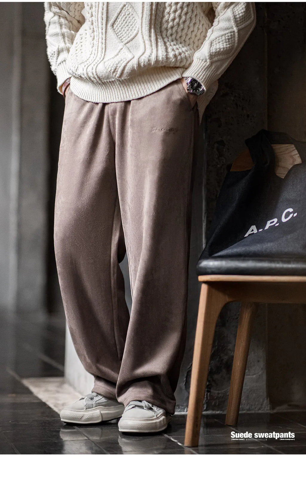 Maden New Casual Solid-color Elastic-waist Sweatpants Loose Straight Pants for Men's Autumn and Winter Versatile Sports Trousers