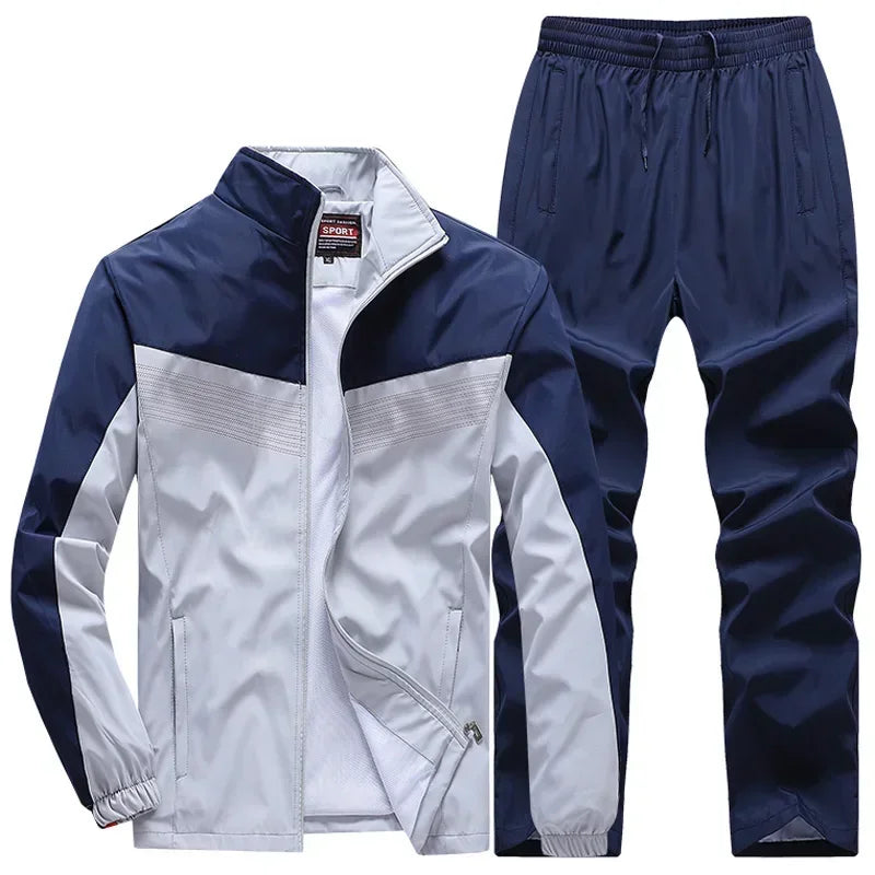 New Men's Patchwork Tracksuit Sweatshirts+Sweatpants Sets Autumn Quality  Man Gym Joggers Pullover Trousers Streetwear 2pcs Set