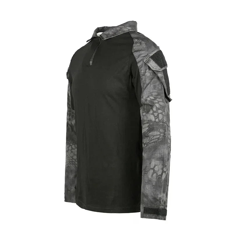 Men'sOutdoor Tactical Hiking T-Shirt, Combat Military CP Camouflage Long-Sleeved Hunting Mountaineering Shirt, Cotton Sportswear