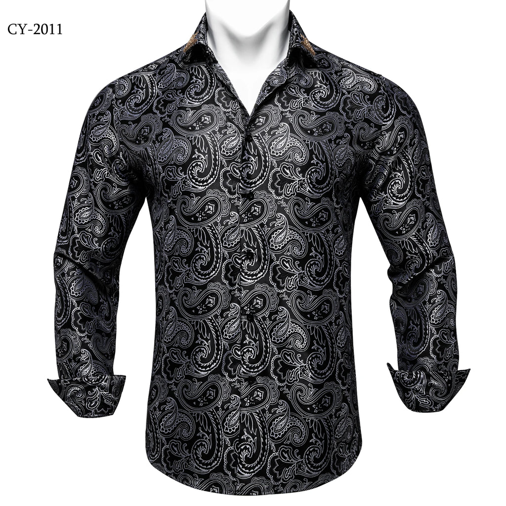 Brand New Men's Royal Blue Business Shirts Luxury Fashion Paisley Long Sleeve Turn-Down Collar Social Shirt Male Casual Blouse