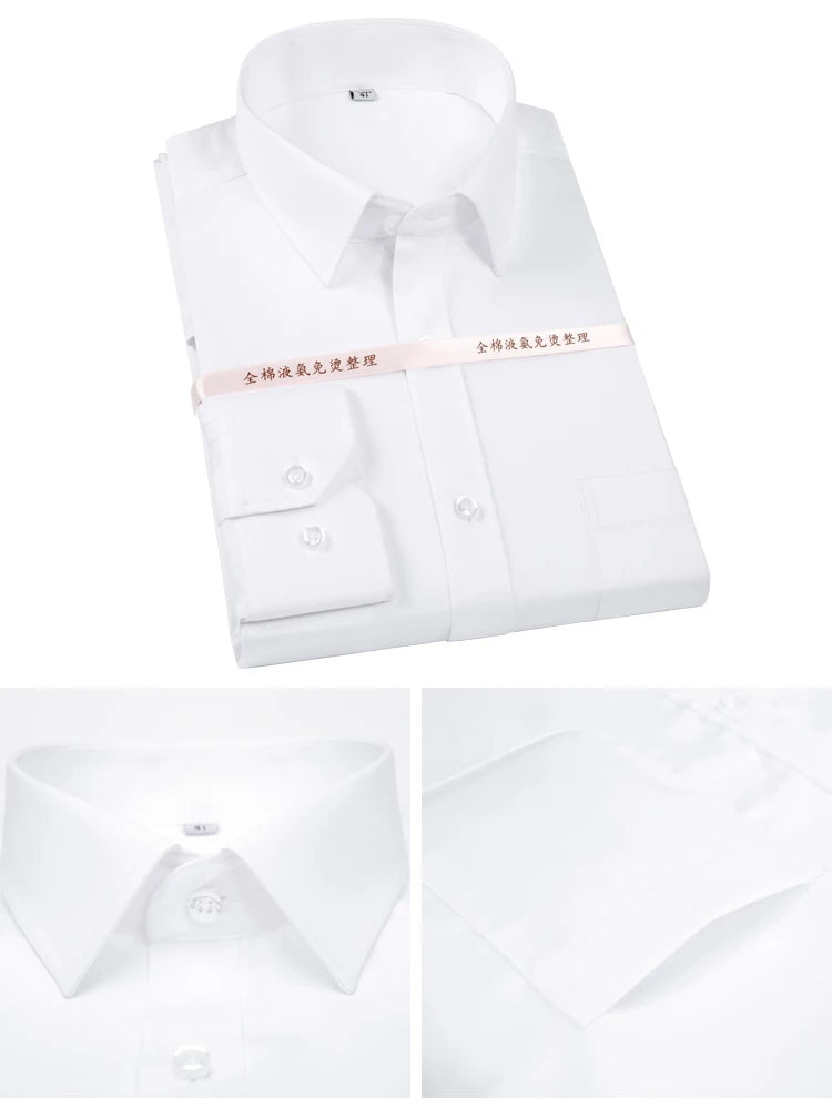Men's Non Iron Standard-fit Solid Basic Dress Shirt Formal Business Premium 100% Cotton Male Long Sleeve Work Office Shirts