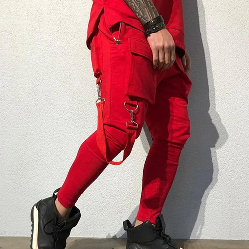 Mens Cotton Sweatpants Hip Hop Joggers Streetwear Casual Slim Sport Trousers Training Workout Fitness Big Pockets Cargo Pants